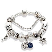 Wholesale Hot Charm Bracelet European American Style Big Star Moon Pendant White Crystal Beaded Jewelry Fashion Women s Singles