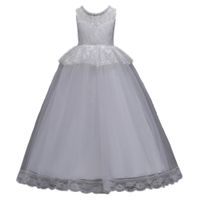 Wholesale White Flower A Line Lace Tulle Princess Dress Girl Elegant Formal Wedding Long Dresses Kids Summer Party Birthday Clothing