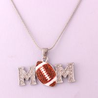 Wholesale HS05 Mother s Day Gift zinc alloy Crystal football MOM pendant with wheat link chain lobster clasp necklace