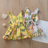 Wholesale Baby Girl Dress V Collar Sleeveless Short Dress Flower Printed Ins New Summer Cotton Boutique Cute Vest Dresses Casual