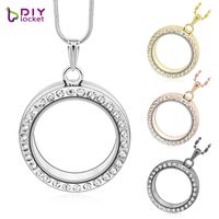 Wholesale 5PCS mm Round magnetic glass floating charm locket Zinc Alloy Rhinestone chains included for free LSFL01