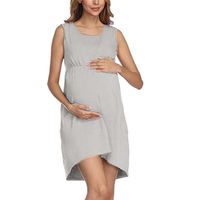 Wholesale Mommy Maternity Dress Women Crew Neck Short Sleeve Dresses Casual Solid Color Nursing Clothing Designer Summer Pregnant