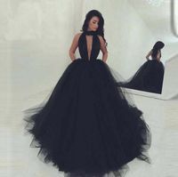 Wholesale Sexy Women Black Ball Gown Simple Halter Custome Made Turkey Evening Dresses New Indian Style Puffy Evening Dress