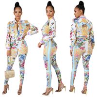 Wholesale Sexy Sweat Suits Two Piece Sets Tracksuit Women Casual Long Sleeve Autumn Print T shirt Tops and Full Length Pants sets plus size XXL