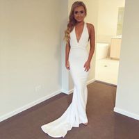 Wholesale Hot Sale Mermaid Prom Dress Sexy V Neck Long Dress Prom Sweep Train White Evening Dress Evening Gowns