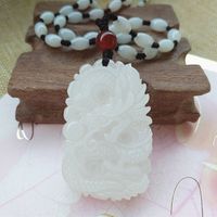 Wholesale XinJiang White Jade Dragon Pendant Necklace Jade Stone Lucky Amulet Necklace With Chain For Men Women