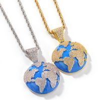 Wholesale ICED OUT CZ BLING BLUE EARTH PENDANT NECKLACE MENS Micro Pave Cubic Zirconia Simulated Diamonds Necklace