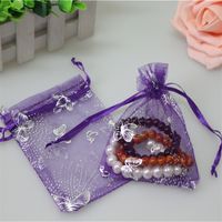 Wholesale Popular x12cm Purple Butterfly Organza Pouches Gift Bags Favor Christmas Drawstring Organza Bags