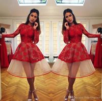 Wholesale 2019 Cheap Little Red Long Sleeves Homecoming Dress A Line Lace Juniors Sweet Graduation Cocktail Party Dress Plus Size Custom Made