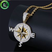 Wholesale Iced Out Chains Mens Necklace Hip Hop Jewelry Compass Pendant Pandora Style Charms Luxury Diamond Bling Shiny Rock Punk Rapper Chain Wedding