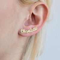 Wholesale Personalized Custom Name Earrings For Women Customize Initial Cursive Nameplate Stud Earring Gift For Best Friend Girls pair free drop shi