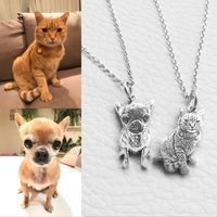 Wholesale Personalized Pet Cat Dog Photo Silver Pendant Necklace Engraved Name Sterling Silver Dog Tag Necklace Best Women Memorial