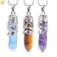 Wholesale 12 Colors Natural Stone Pendant Necklaces for Men Women Tribal Totem Dragon Hexagon Bullet Crystal Opal Tiger Eye Fashion Jewelry