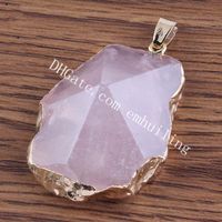 Wholesale 10Pcs Hand Cut Faceted Healing Natural Gemstone Rose Quartz Amethyst Clear Crystal Irregular Shape Pyramid Point Pendant Gold Silver Bezel