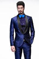 Wholesale New Classic Style Groom Tuxedos Groomsmen Blue Shawl Collar Best Man Suit Wedding Men s Blazer Suits Jacket Pants Girdle Tie