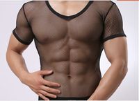 Wholesale Slim Mens Transparent Mesh Tank Tops Male Sexy Thin See Through Mesh Short Sleeve Breathable Transparent Tight Fitting Vest