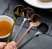 Wholesale 13cm Round Shaped Stainless Steel Spoons Dessert Ice Cream Sweets Teaspoon Sugar Stir Coffee Spoons
