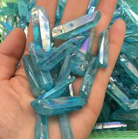 Wholesale 2019 Blue Aura Titanium Clear Quartz Pendant Natural Raw Crystal Wand Point Rough Reiki Healing Prism Cluster Necklace Charms Craft