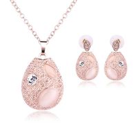 Wholesale 2019 New Romantic Opal Pendant Necklace Stud Earrings Water Drop Crystal Opal Jewelry Set Bridal Wedding Jewelry Accessories