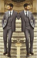 Wholesale Custom Made Charcoal Grey Groom Tuxedos Groomsmen Best Man Men Wedding Suits Office Formal Bridegroom Suit piece Jacket Pants Vest