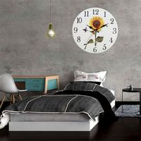 Round Wall Clock Vintage Sunflower Living Room Bedroom Arabic Numerals Chic Style Wooden Round Home Decor