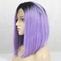Ombre Purple Wigs Short Bob Synthetic Lace Front Wig Full Glueless Natural Black Purple Heat Resistant Hair Women Wigs Short Bobo Hair