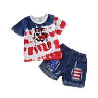 Wholesale 2020 hot sale Infant Toddler Baby Girl Boy th of July American Flag Outfits Set Top Denim Shorts Pants