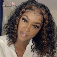 In Evidenza Preferito Ricci Dei Capelli Umani Parrucca Di Remy Del Brasiliano Ombre 13x6 Parrucca Anteriore Del Merletto Preplucked Breve Bob