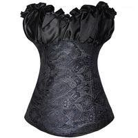 Wholesale Brocade Corset Plus size Lace up Women Ribbon Floral Embroidery Overbust Sexy Dance Bridal Corse Bustiers Frill Jacquard