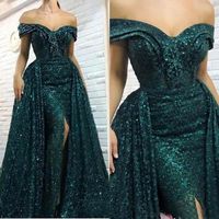 Wholesale Teal Green Mermaid Prom Dresses Sexy Off Shoulder Sequined Overskirts Floor Length Holidays Party Gowns Plus Size Custom Made