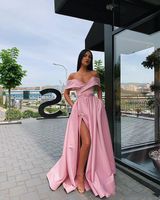 Wholesale 2020 Newest Modern Long Formal Prom Dresses Arabic Women Evening Gowns Party Occasion Dresses Off the Shoulder High Side Slit Floor Length