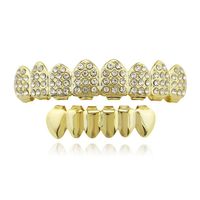 Wholesale hip hop grillz real gold plated dental grills rapper body jewelry Halloween accessories party toy diamonds upper teeth smooth lower teeth