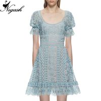 Wholesale 2018 New arrive High Quality summer Runway Water soluble lace Hollow embroidery slim Openwork Crochet lace dress Vestidos