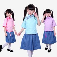 Wholesale retail kids designer clothes outfits cotton and linen cheongsam two piece matching set baby tracksuit girls retro suits vintage sets