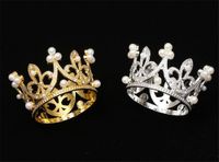 Wholesale New Dining Mini Crown Princess Topper Crystal Pearl Tiara Children Hair Ornaments for Wedding Birthday Party Cake Decorating Tools