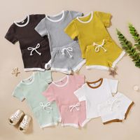 Wholesale Kids Baby Shorts Suits Colors Solid T shirt Kids Tops Kids Casual Clothes Girls Toddler Boy Splice Outfits Infant Casual Clothing