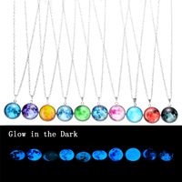 Wholesale Luminous nebula Galaxy Universe Necklaces Glow in the dark Cabochon Glass Star Moon pendant Chain For Women Men Fashion Jewelry