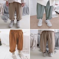 Wholesale Korean style Autumn Spring simple all match cotton casual pants for baby boys and girls infant kids solid color loose trousers