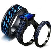 Wholesale Couple Rings Men s mm Tungsten Carbide Rotatable Chain Ring Women s kt Black Gold Plated Blue Sapphire Wedding Rings