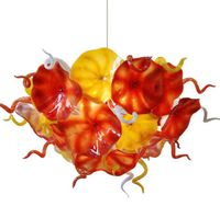 Wholesale Lamps Flower Plates Chandeliers Hand Blown Glass Chandelier Lighting Orange Yellow Color Chain LED Light FixtureS