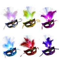 Wholesale Women Kids Venetian LED Fiber Feather Mask Masquerade Fancy Dress Party Princess Feather Masks Party Fancy Dress Costume gift