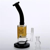 Wholesale Black And Yellow Glass Bongs Water Pipes With female Bowl HONEYCOMB PERCOLATOR Equipped glass bong two fuction hookahs