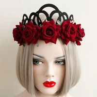 Wholesale Queen Style Headband Crown with Red Roses Gothic Style Halloween Ladies Hair Accessories Studio Shooting Accessories