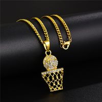 Wholesale Sports Basketball Men Pendant Necklace Fashion Hip Hop Jewelry Personality Design Full Rhinestone cm Long Chains Punk Necklaces For Mens