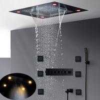 Wholesale Luxury Most Complete Matt Black Shower Set Concealed Ceiling Large Rainfall LED Showerhead Waterfall Misty Thermostatic Bath System