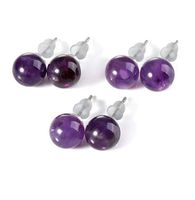 Wholesale Pairs Trendy Silver Plated Stud Earrings Amethyst Stone Round Beads Lapis Lazuli Fashion Jewelry