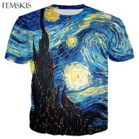 Wholesale New Arrival D T shirt Men Women Vincent oil Painting Starry Night Print T shirt Casual Tee Tops Cool Clothing