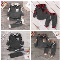 Wholesale Boys Girls Christmas Clothing Sets Tracksuit Black Red Gridding Hoodie Pants Toddler Suits Kids Baby Sweatshirt Clothes Outfits color