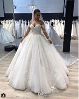Wholesale Ball Gown Off Shoulder Long Sleeves Princess Plus Size Beach Muslim Wedding Dresses New Arrival Wedding Bridal Gowns Sweetheart