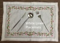 Wholesale Set of Fashion Table Cloth x20 inch White Hemstitch Linen Table Runner Placemats with embroidered Floral for elegant lunch or dinner